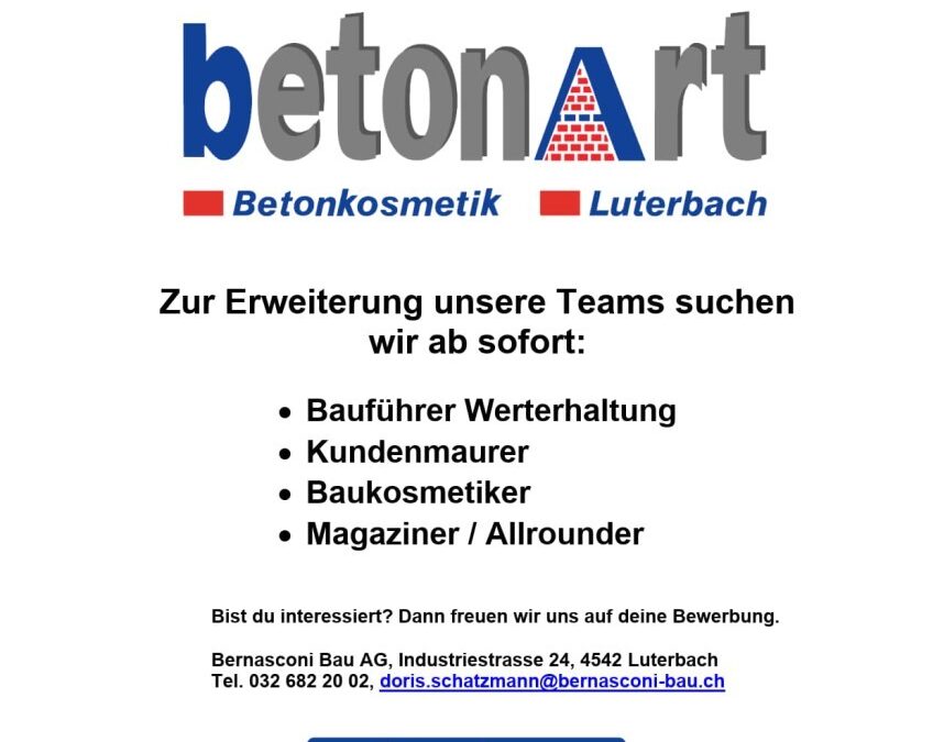Jobs mit Fundament – Bernasconi Bau AG sucht dich