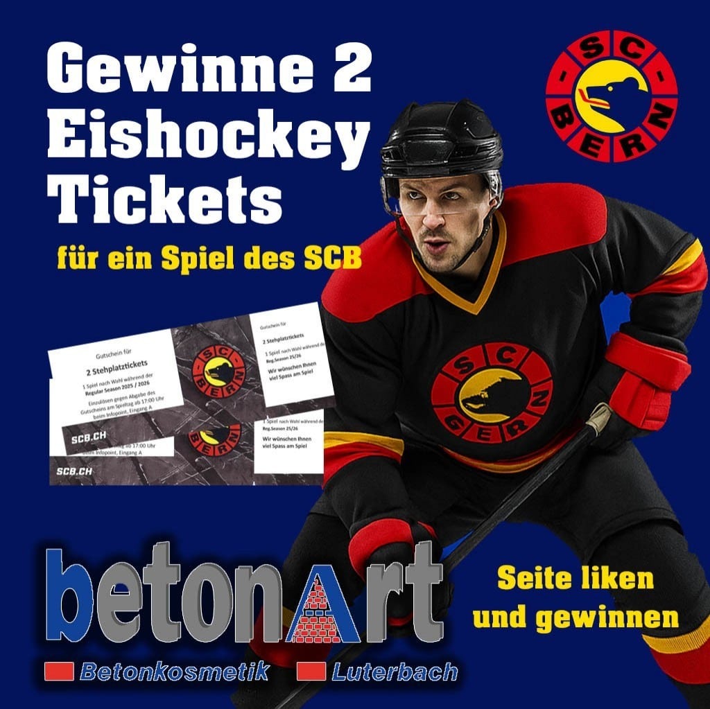 Gewinne 2 SC Bern Eishockey-Tickets, gesponsert von betonArt. Seite liken und am Gewinnspiel teilnehmen!