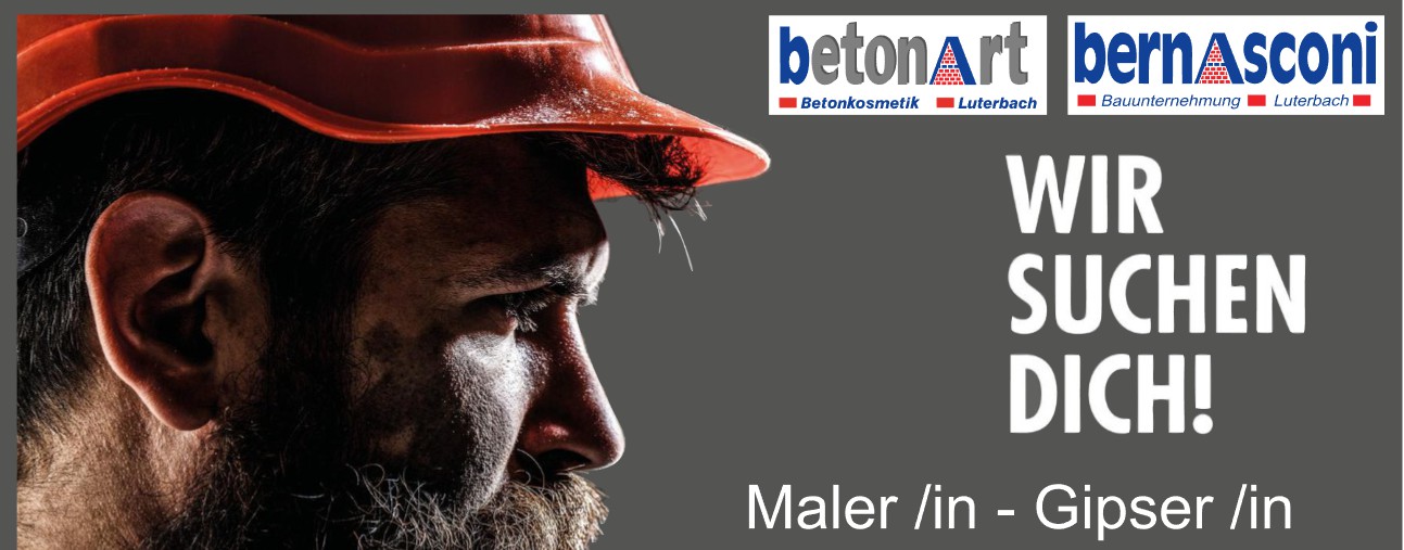 Bauunternehmen sucht Maler/in und Gipser/in. Profilbild eines Bauarbeiters mit Helm. Jobanzeige in Luterbach.