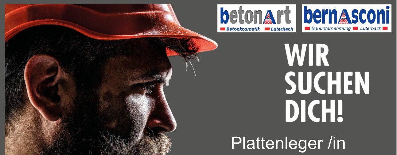 Bauunternehmen sucht Plattenleger/in, Profilbild eines Arbeiters mit Helm, Text WIR SUCHEN DICH.